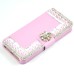 3D Deluxe Magnetic Bling Sparkling Encrusted Diamond Pearl Leather Flip Stand Case Cover With Card Slot  Holder For iPhone 5 iPhone 5s - Pink