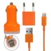 3 In 1 EU Plug Car Travel Charger Kit For iPhone 5 - Orange