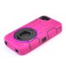 3 in 1 Shock-Absorption 360 Degree Rotating Finger Ring Stand Silicone And Plastic Hybrid Stand Case Cover for iPhone 4 iPhone 4S - Magenta