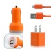 3 in 1 US Plug Car Travel Charger Kit For iPhone 5 - Orange