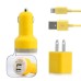 3 in 1 US Plug Car Travel Charger Kit For iPhone 5 - Yellow