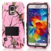 Branch Pattern Silicone And PC Back Case With Stand And Touch Through Screen Protector For Samsung Galaxy S5 G900 - Black