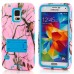 Branch Pattern Silicone And PC Back Case With Stand And Touch Through Screen Protector For Samsung Galaxy S5 G900 - Blue