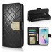 Bright Color Sheepskin Bling Rhinestone Decorated Leather Case Stand Cover with Card Holder for Samsung Galaxy S6 Edge - Black