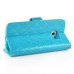 Bright Color Sheepskin Bling Rhinestone Decorated Leather Case Stand Cover with Card Holder for Samsung Galaxy S6 Edge - Light Blue