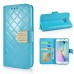 Bright Color Sheepskin Bling Rhinestone Decorated Leather Case Stand Cover with Card Holder for Samsung Galaxy S6 Edge - Light Blue