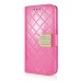 Bright Color Sheepskin Bling Rhinestone Decorated Leather Case Stand Cover with Card Holder for Samsung Galaxy S6 Edge - Pink