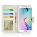 Bright Color Sheepskin Bling Rhinestone Decorated Leather Case Stand Cover with Card Holder for Samsung Galaxy S6 Edge - White