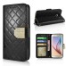 Bright Color Sheepskin Bling Rhinestone Decorated Leather Case Stand Cover with Card Holder for Samsung Galaxy S6 G920 - Black