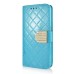 Bright Color Sheepskin Bling Rhinestone Decorated Leather Case Stand Cover with Card Holder for Samsung Galaxy S6 G920 - Light Blue