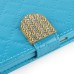 Bright Color Sheepskin Bling Rhinestone Decorated Leather Case Stand Cover with Card Holder for Samsung Galaxy S6 G920 - Light Blue