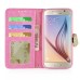 Bright Color Sheepskin Bling Rhinestone Decorated Leather Case Stand Cover with Card Holder for Samsung Galaxy S6 G920 - Pink