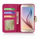 Bright Color Sheepskin Bling Rhinestone Decorated Leather Case Stand Cover with Card Holder for Samsung Galaxy S6 G920 - Red