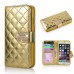 Bright Skin with Metal Diamond Studded Wallet Leather Case with Card Holder for iPhone 6 4.7 inch - Gold