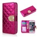 Bright Skin with Metal Diamond Studded Wallet Leather Case with Card Holder for iPhone 6 4.7 inch - Magenta
