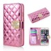 Bright Skin with Metal Diamond Studded Wallet Leather Case with Card Holder for iPhone 6 4.7 inch - Pink