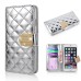 Bright Skin with Metal Diamond Studded Wallet Leather Case with Card Holder for iPhone 6 4.7 inch - Silver