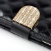 Bright Skin with Metal Diamond Studded Wallet Leather Case with Card Holder for iPhone 6 Plus - Black
