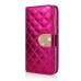 Bright Skin with Metal Diamond Studded Wallet Leather Case with Card Holder for iPhone 6 Plus - Magenta