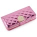 Bright Skin with Metal Diamond Studded Wallet Leather Case with Card Holder for iPhone 6 Plus - Pink