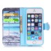 Colorful Picture Printed Coconut Palm Blue Sea Wallet Card Slot Stand Leather Case For iPhone 5 / 5s