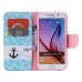 Colorful Printed PU Leather Flip Wallet Stand Case With Card Slots for Samsung Galaxy S6 - Blue Anchor