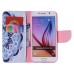 Colorful Printed PU Leather Flip Wallet Stand Case With Card Slots for Samsung Galaxy S6 - Blue half flower