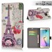 Colorful Purple Eiffel Tower Pattern Magnetic Stand Leather Case With Card Slots For Samsung Galaxy S6 Edge Plus