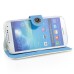 Cool Iron Buckle Magnetic Stand Leather Case with Card Slot for Samsung Galaxy S4 - Light Blue