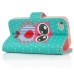 Cute Owl with Hot Heart Built-in Wallet Leather Case Cover for iPhone 4/4S