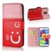 Cute Smile Face Dual Color Magnetic Stand Leather Case with Card Holder for Samsung Galaxy S5 - Pink/Red