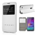 Delicate Metal Slide Touch Stand Leather Case with Window View for Samsung Galaxy Note 4 - White