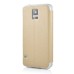 Delicate Metal Slide Touch Stand Leather Case with Window View for Samsung Galaxy S5 - Gold