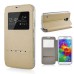 Delicate Metal Slide Touch Stand Leather Case with Window View for Samsung Galaxy S5 - Gold