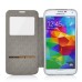 Delicate Metal Slide Touch Stand Leather Case with Window View for Samsung Galaxy S5 - White