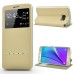 Delicate Metal Slide Touch Stand Leather Window View Case For Samsung Galaxy Note 5 - Gold