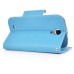 Dual Color Magnetic Wallet Flip Leather Case with Card Slot and Strap for Samsung Galaxy S4 - Blue