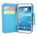 Dual Color Magnetic Wallet Flip Leather Case with Card Slot and Strap for Samsung Galaxy S4 - Blue
