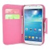 Dual Color Magnetic Wallet Flip Leather Case with Card Slot and Strap for Samsung Galaxy S4 - Pink