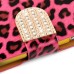 Electroplated Diamond Leopard Wallet Leather Case with Strap for Samsung Galaxy S5 - Magenta