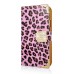 Electroplated Diamond Leopard Wallet Leather Case with Strap for Samsung Galaxy S5 - Pink
