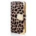Electroplated Diamond Leopard Wallet Leather Case with Strap for iPhone 6 Plus - Brown