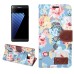 Elegant Flower Linen Design Magnetic Stand Flip Leather Case for Samsung Galaxy Note 7 - Blue