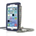Elegant Grid Pattern Silicone Case Cover with Shoulder Chain for iPhone 5 iPhone 5s - Dark Blue