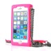 Elegant Grid Pattern Silicone Case Cover with Shoulder Chain for iPhone 5 iPhone 5s - Magenta