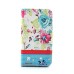 Elegant Rhinestone Magnetic Flip Leather Case with Card Slot Cover for iPhone 4/4S - Cyan Flowers