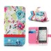 Elegant Rhinestone Magnetic Flip Leather Case with Card Slot Cover for iPhone 4/4S - Cyan Flowers