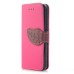 Elegant litchi Grain Leather Folio Case With Leaf Design Magnetic Snap And Card Slots For iPhone 5/ 5s / 5c - Magenta