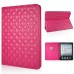 Embroider Pattern Wake / Sleep Stand PU Leather Folio Case With Card Slots For iPad 2 /3 / 4 - Magenta