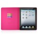 Embroider Pattern Wake / Sleep Stand PU Leather Folio Case With Card Slots For iPad 2 /3 / 4 - Magenta